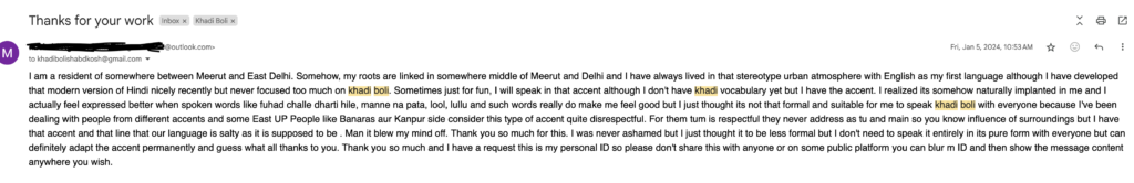 Khadiboli testimonial by a girl